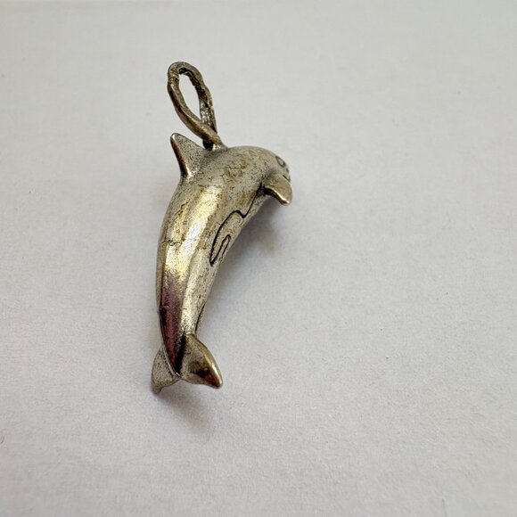 VTG Sterling Silver 925 Three Dimensional Dolphin Pendant Size 26mm Length - Picture 4 of 11